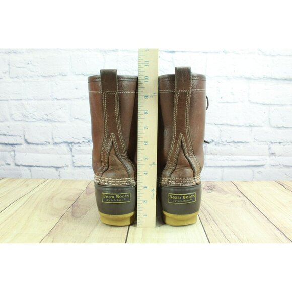 LL Bean Brown Leather Lace Up Shearling Lined Insulated Duck Boots Size 10 Wide - Picture 6 of 11